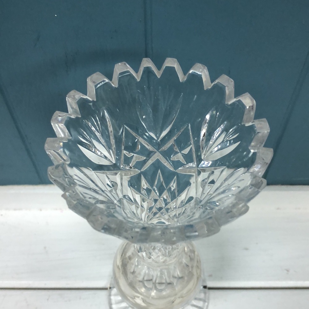 Vtg Footed Clear Glass Bud Vase Vintage Star of David Starburst Pinwheel 8”x3.5” - Picture 3 of 9